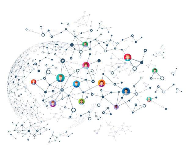 ilustraciones, imágenes clip art, dibujos animados e iconos de stock de abstract red - computer network social networking connection togetherness
