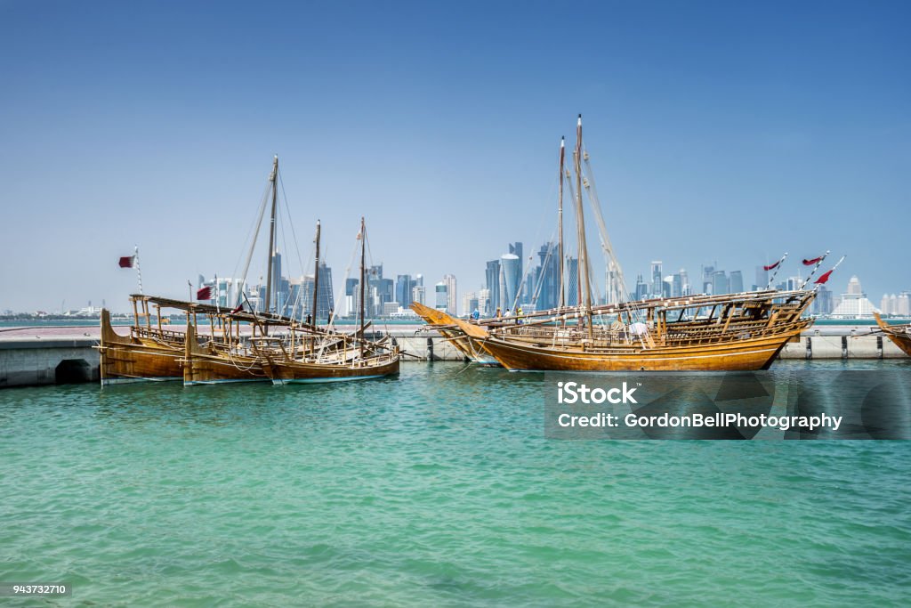 Doha Qatar Dhows in west bay Doha Qatar Dhow Stock Photo