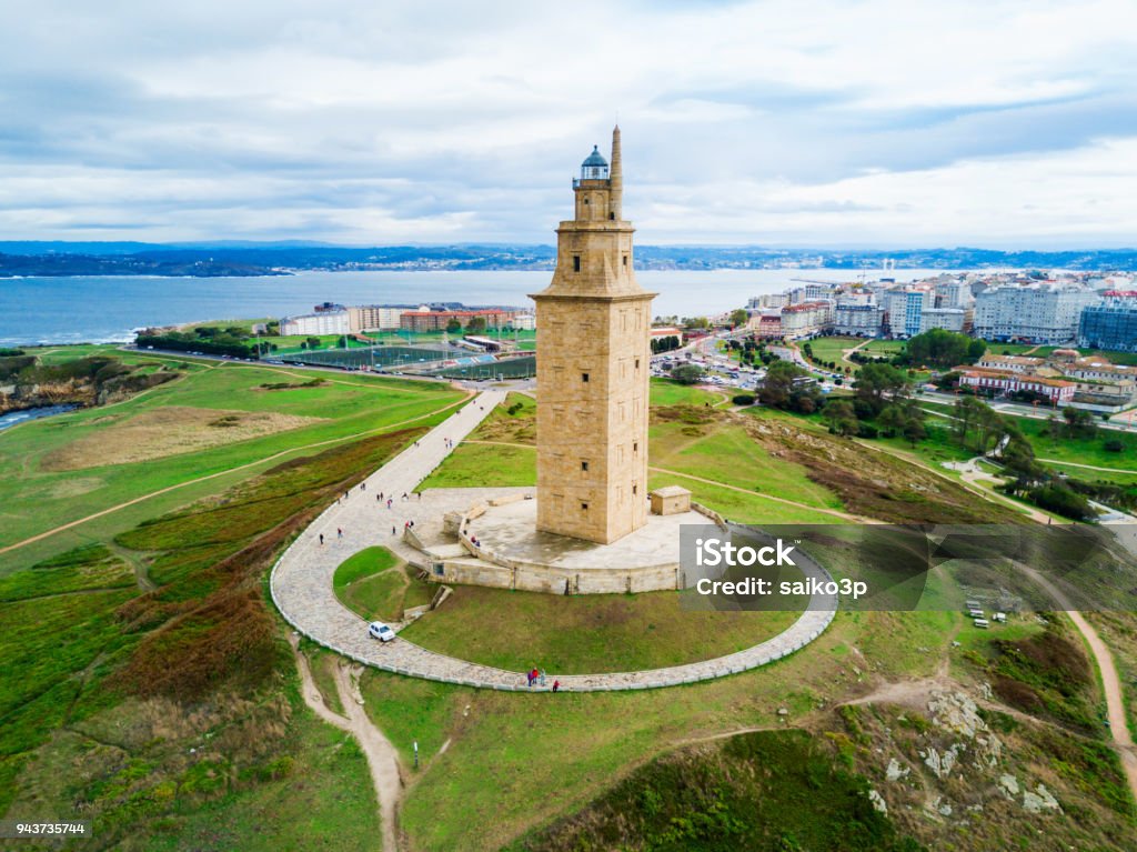 Tower of Hercules Torre in A Coruna Tower of Hercules or Torre de Hercules is an ancient Roman lighthouse in A Coruna in Galicia, Spain Tower Stock Photo