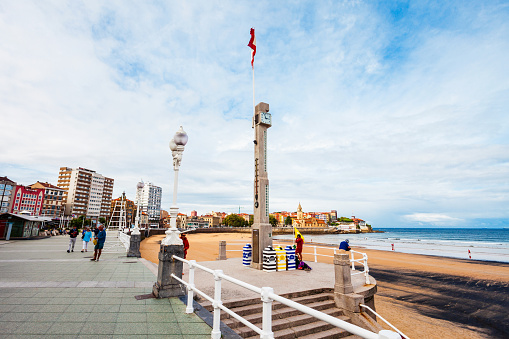 La Escalerona monument at the promenade of San Lorenzo Beach in the centre of Gijon city in Asturias, Spain