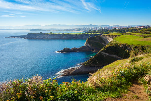 Santander city cliff aerial view Santander city cliff aerial view from the viewpoint near the Faro Cabo Mayor lighthouse in Santander city, Cantabria region of Spain cantabria photos stock pictures, royalty-free photos & images