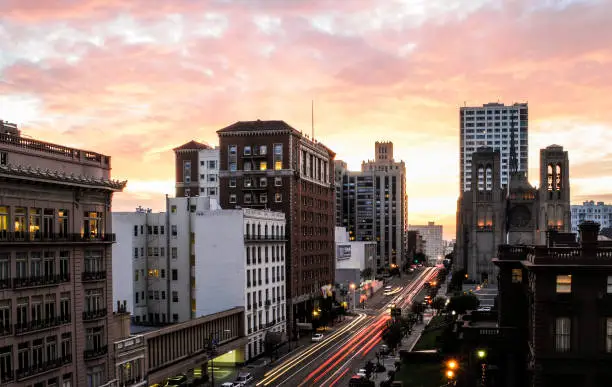 Long exposure of California Street in San Francisco, California