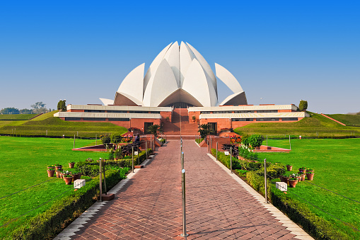 NEW DELHI, INDIA - FEBRUARY 12: Lotus Temple on February 12, 2014, New Delhi, India. The Bahai House of Worship in New Delhi, popularly known as the Lotus Temple due to its flowerlike shape.