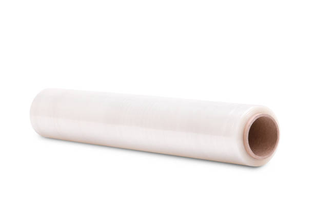 istock Roll of transparent stretch film on white background. 943768770