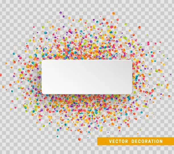 Vector illustration of Colorful celebration background with confetti. Paper white bubble for text