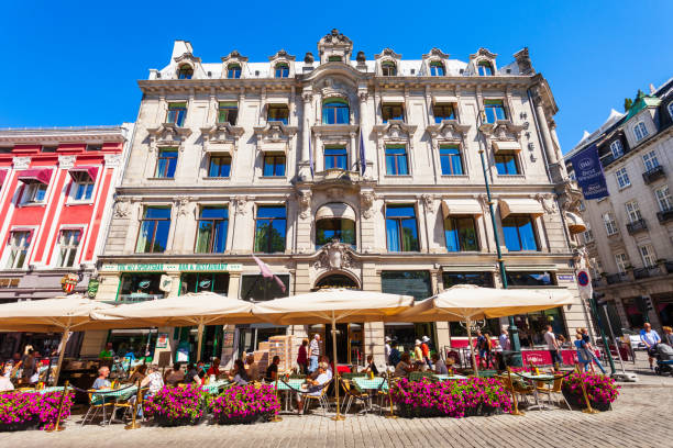 Karl Johans Gate, Oslo OSLO, NORWAY - JULY 20, 2017: Street cafe at the Karl Johans Gate, the main pedestrian street in Oslo, Norway. Oslo is the capital of Norway. karl lagerfeld stock pictures, royalty-free photos & images