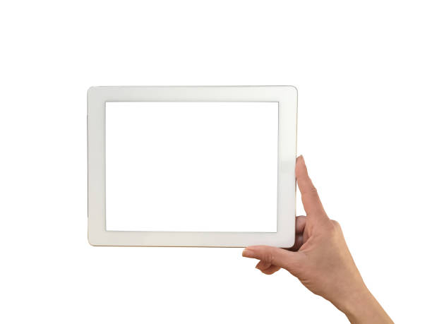 istock Tablet in woman hand mockup isolated on white background 943779428