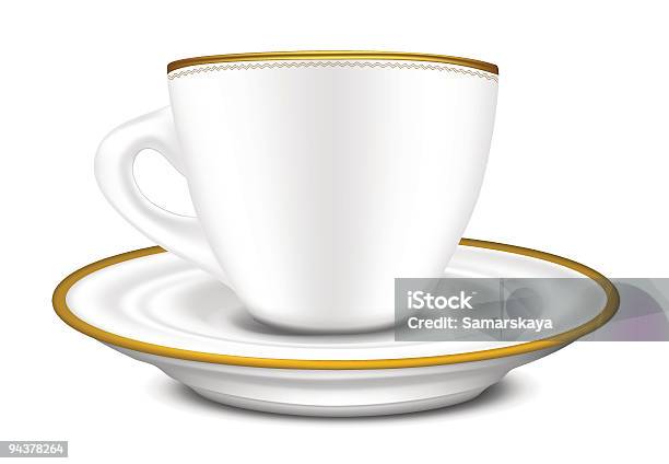 Чашка И Блюдце — стоковая векторная графика и другие изображения на тему Золотой - Золотой, Тарелки, Без людей