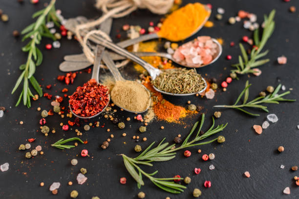 istock Various spices on wooden spoons. Food ingredients 943786104