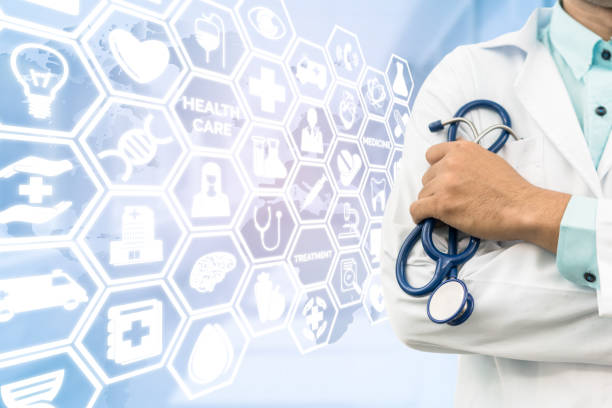 istock Doctor on medical icons background 943786548