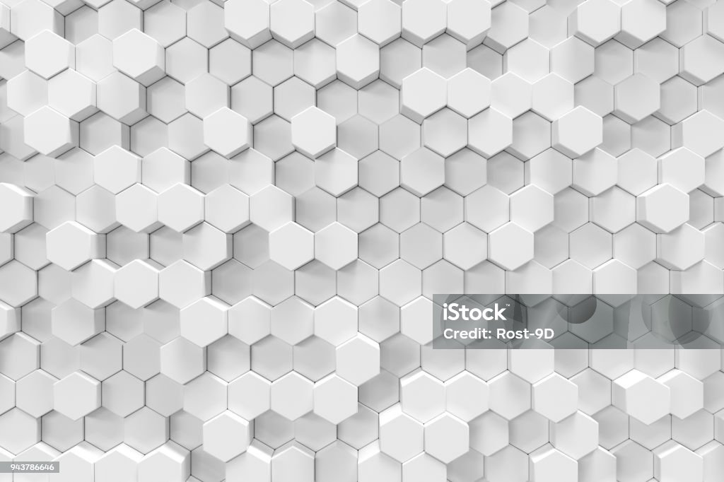 White geometric hexagonal abstract background, 3d rendering White geometric hexagonal abstract background. 3d rendering Abstract Stock Photo