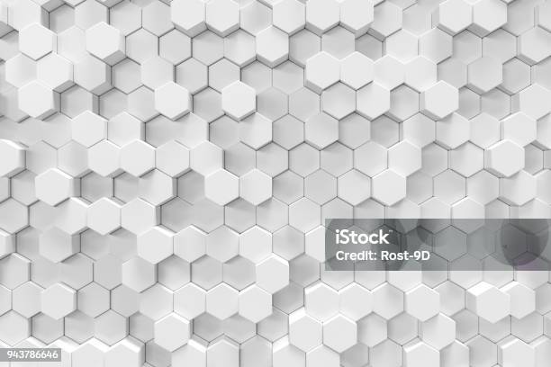White Geometric Hexagonal Abstract Background 3d Rendering Stock Photo - Download Image Now