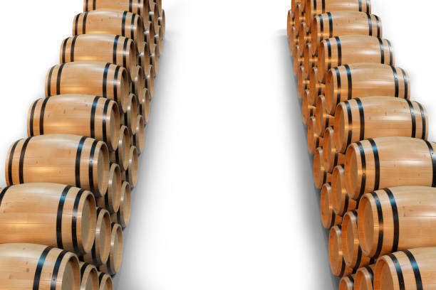 tonneaux en bois de 3d illustration vin isolé sur fond blanc. boisson alcoolisée dans des tonneaux en bois, tels que le vin, cognac, rhum, brandy. - winery wine cellar barrel photos et images de collection