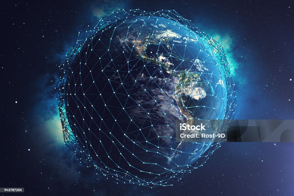 3D rendering Network and data exchange over planet earth in space. Connection lines Around Earth Globe. Global International Connectivity. Elements of this image furnished by NASA 3D rendering Network and data exchange over planet earth in space. Connection lines Around Earth Globe. Global International Connectivity. Elements of this image furnished by NASA. Globe - Navigational Equipment Stock Photo