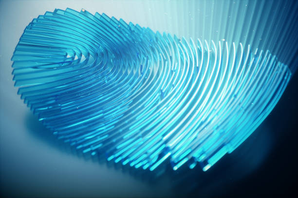 verificação de impressão digital 3d ilustração fornece acesso de segurança com identificação biométrica. proteção de impressão digital do conceito. - scan handprint technology - fotografias e filmes do acervo