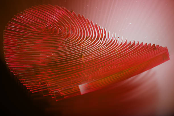 verificação de impressão digital 3d ilustração fornece acesso de segurança com identificação biométrica. conceito de hacking de dados pessoais. hacking, insegurança - scan handprint technology - fotografias e filmes do acervo