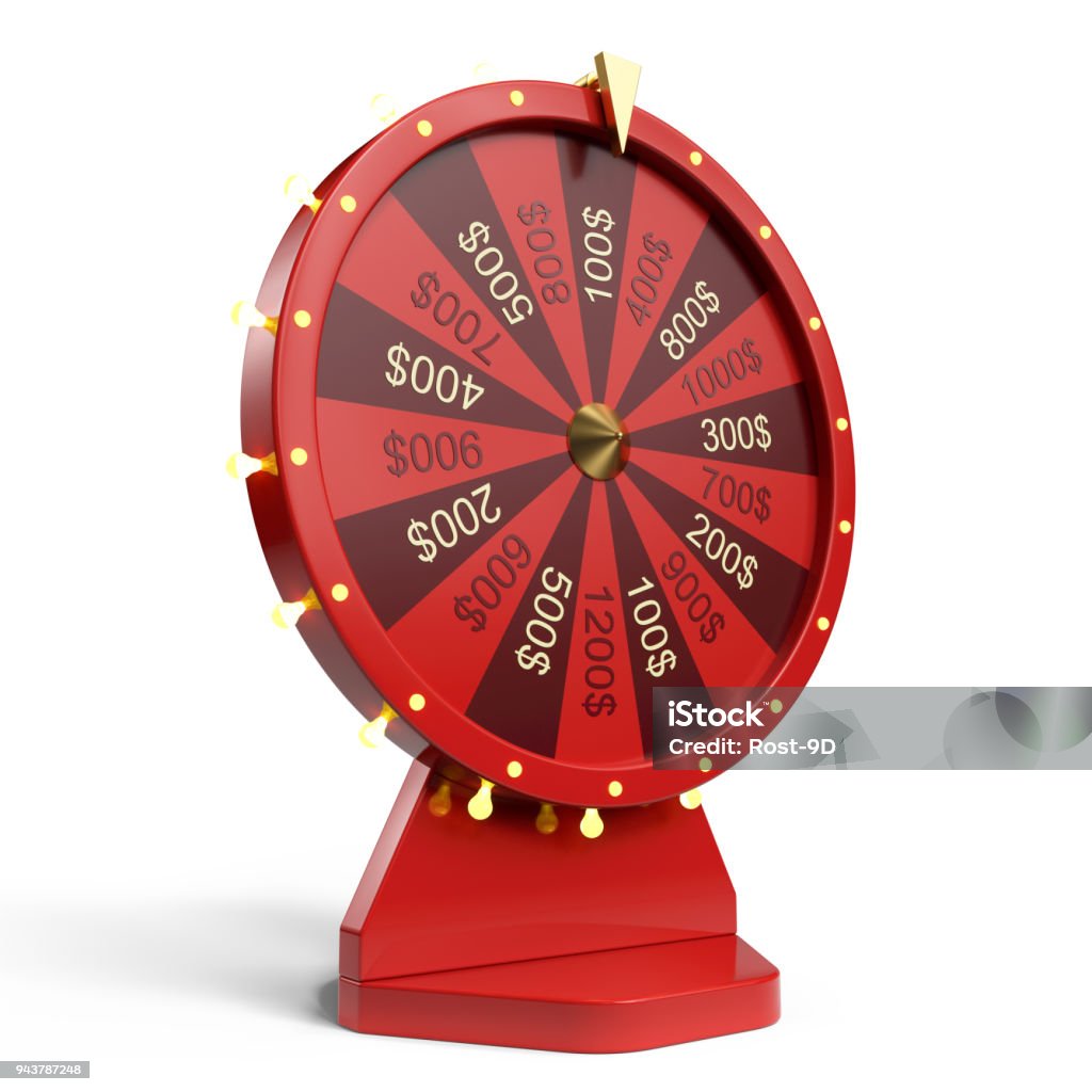 3d illustration red wheel of luck or fortune. Realistic spinning fortune wheel. Wheel fortune isolated on white background. 3d illustration red wheel of luck or fortune. Realistic spinning fortune wheel. Wheel fortune isolated on white background Wheel Of Fortune Stock Photo