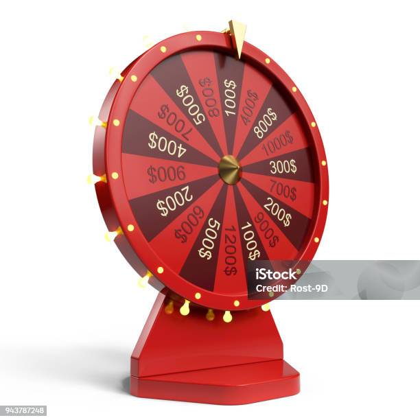 3d Illustration Red Wheel Of Luck Or Fortune Realistic Spinning Fortune Wheel Wheel Fortune Isolated On White Background Stock Photo - Download Image Now