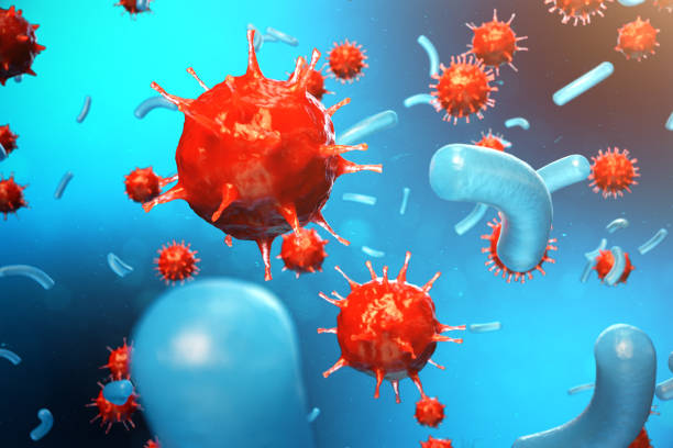 istock 3D illustration pathogenic viruses causing infection in host organism. Viral disease epidemic. Virus abstract background. Virus, bacteria, cell infected organism. 943789724