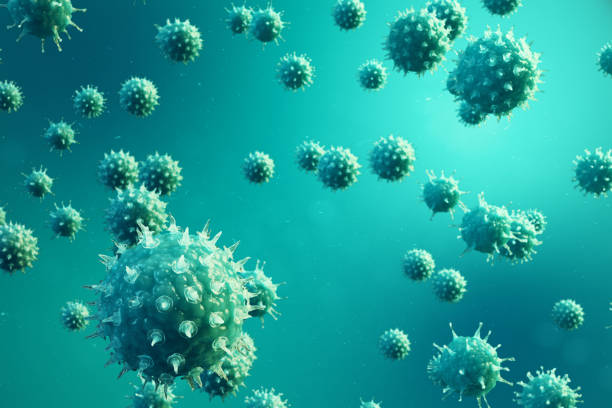 viral hepatitis infection causing chronic liver disease. hepatitis viruses. influenza virus h1n1. swine flu, cell infect organism. virus abstract background. 3d illustration. - russian influenza epidemic virus flu virus imagens e fotografias de stock