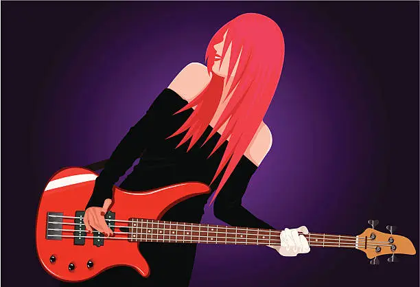 Vector illustration of Illustration of smiling rock girl with guitar