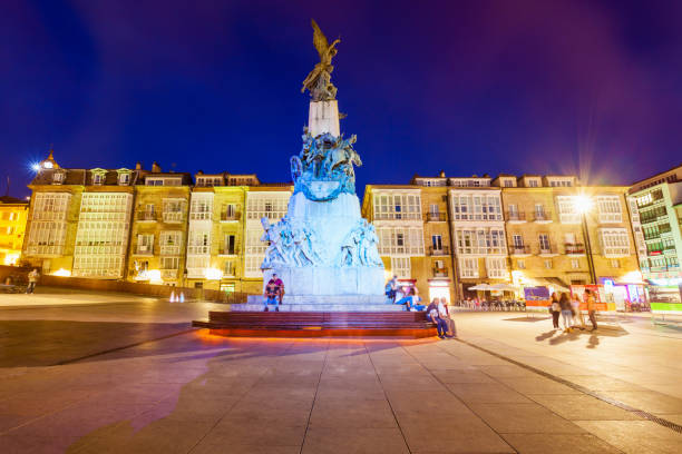 VITORIA-GASTEIZ, SPAIN - SEPTEMBER 28, 2017: Monument to the Battle or La batalla de Vitoria at the Virgen Blanca Square in Vitoria Gasteiz, Spain
