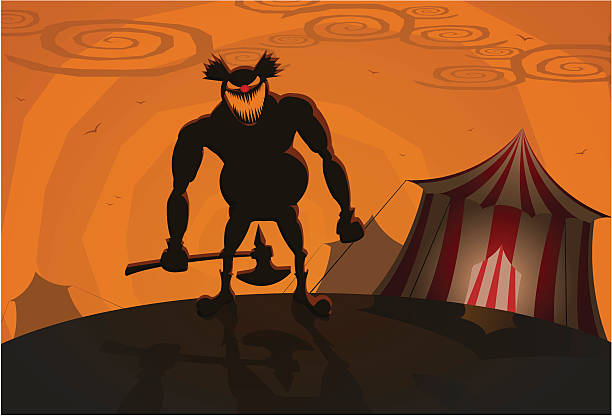 Evil clown with circus tents on background vector art illustration