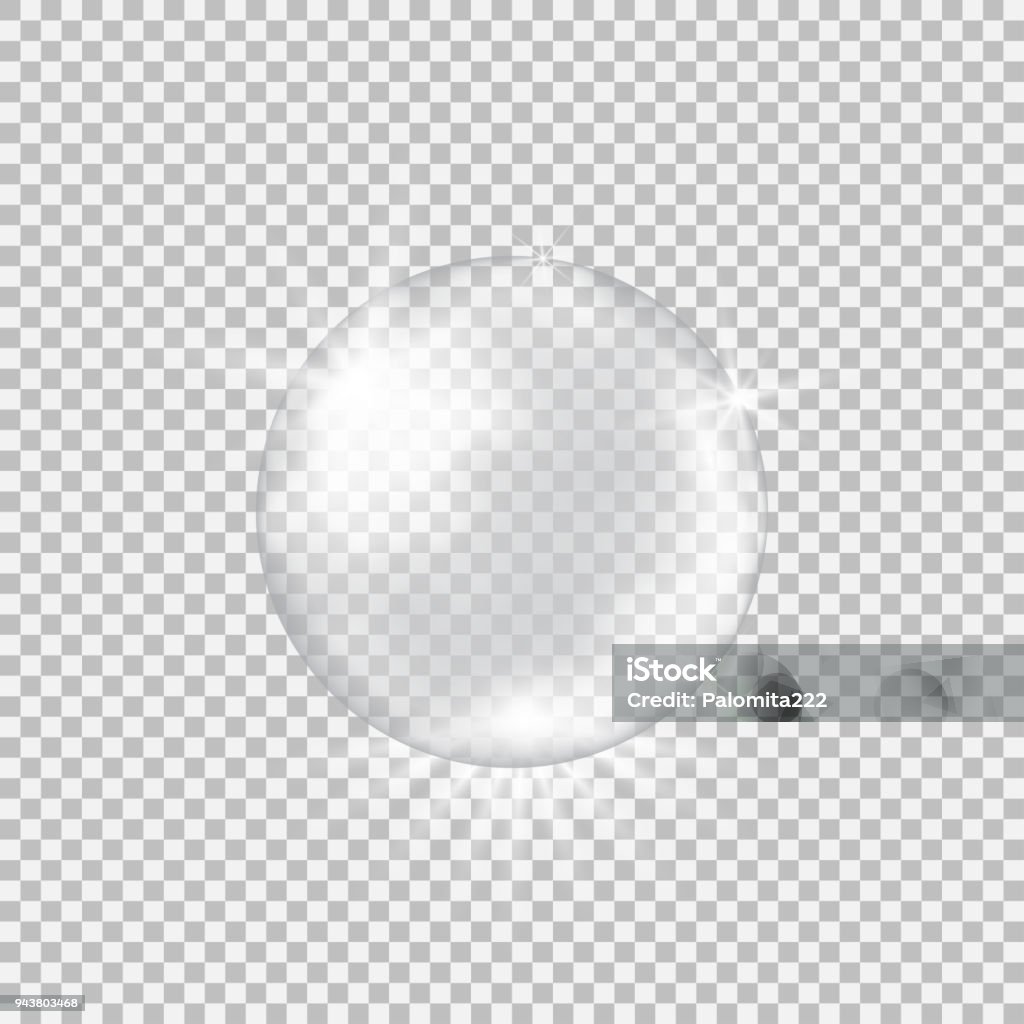 Transparent glass sphere with glares and highlights Transparent glass sphere with glares and highlights. Vector illustration with transparencies, gradient and effects. Realistic glossy orb, water soap bubble, white pearl. Glass - Material stock vector