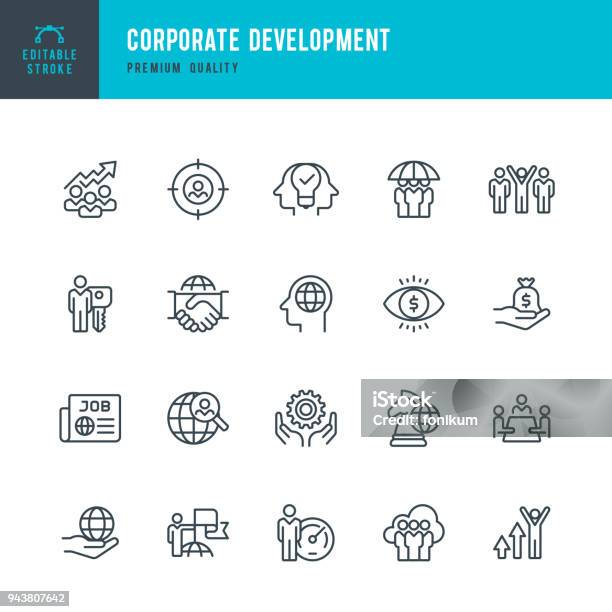 Corporate Development Set Of Thin Line Vector Icons Stock Illustration - Download Image Now