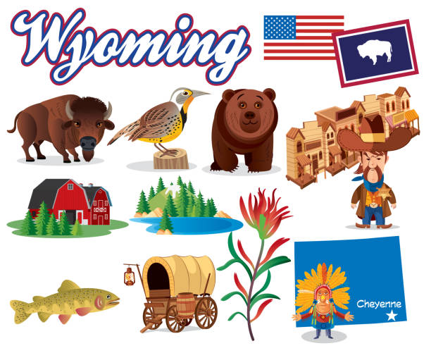 Wyoming Symbols I have used 
http://legacy.lib.utexas.edu/maps/us_2001/wyoming_ref_2001.jpg
address as the reference to draw the basic map outlines with Illustrator CS5 software, other themes were created by 
myself. casper wyoming stock illustrations