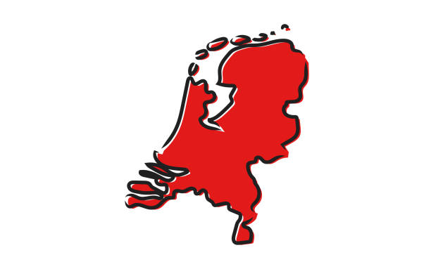 стилизованная красная карта эскизов нидерландов - topography map contour drawing outline stock illustrations