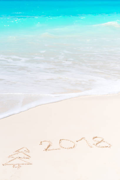 istock 2018 handwritten on sandy beach with soft ocean wave on background 943818560