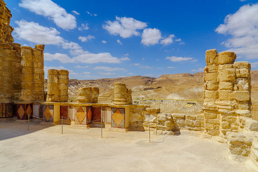 Remains of the north palace in the fortress of Masada (now a national park), on the eastern edge of the Judaean Desert, Southern Israel