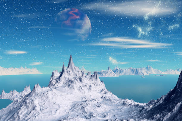 istock Alien Planet. Mountain and  water. 3D rendering 943827916