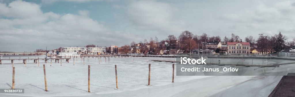 Ekenäs Raasepori marina at winter Winter day and sea is frozen at the empty marina 2018 Stock Photo