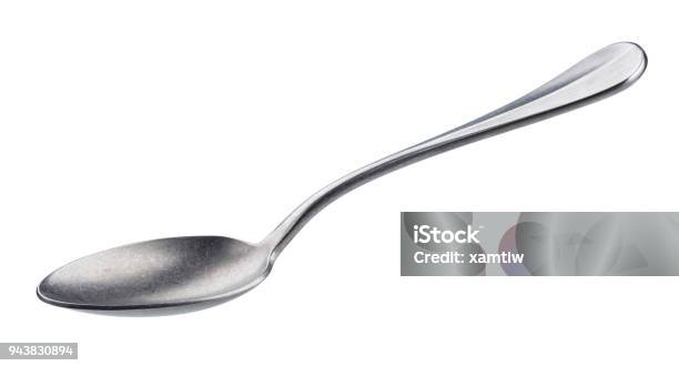 Metal Spoon Isolated On White Background With Clipping Path Stock Photo - Download Image Now