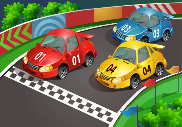 Vector Illustration Racing Cars Go To The Finish Line Stock Illustration -  Download Image Now - iStock