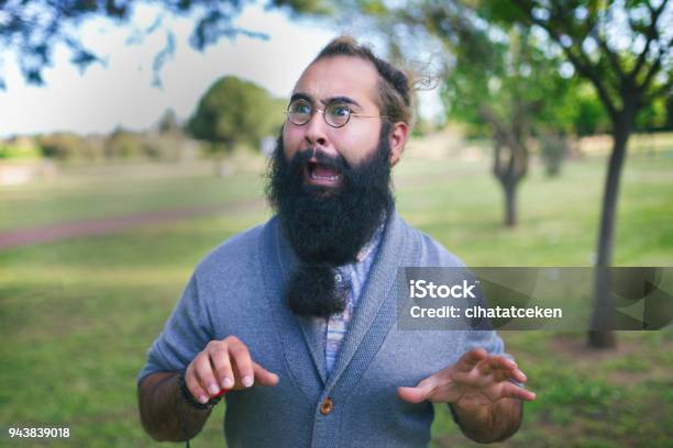 Panic Bearded Man Stock Photo - Download Image Now - Shouting, Fear, Men