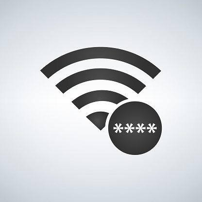 Wifi connection signal icon with password stars in the circle. vector illustration isolated on modern background