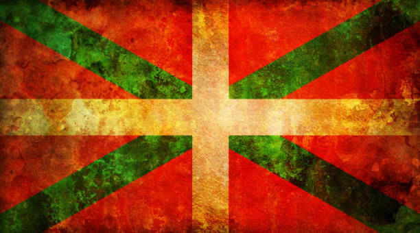 Flag of the Basque Country painted on a grunge wooden board.