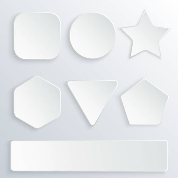 istock Set of 3d paper buttons in various shapes. White buttons on gray background. Round, square, star, hexagon, rectangle, triangle, pentagon banners 943856612