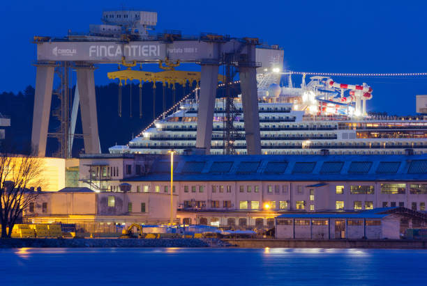 carnival cruise ship dans les chantiers navals de monfalcone - construction built structure building activity shipyard photos et images de collection