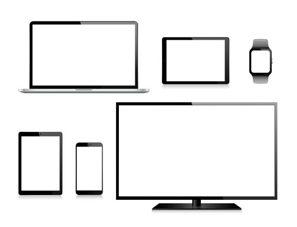 Tablet, Mobile Phone, Laptop, TV and Smart Watch vector art illustration