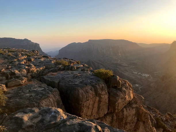 Sunset view of Diana's Point in Al Jabal Al Akhdar Oman stock photo