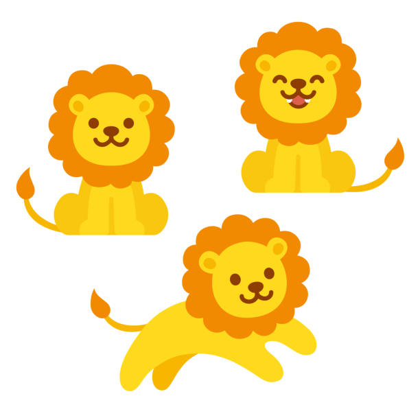 ilustraciones, imágenes clip art, dibujos animados e iconos de stock de conjunto de dibujos animados lindo león - cachorro de león