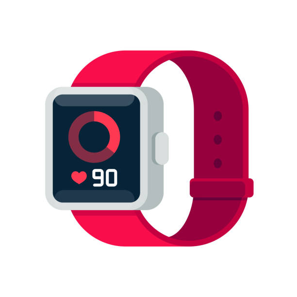 ilustraciones, imágenes clip art, dibujos animados e iconos de stock de reloj smart watch de fitness tracker - pulse trace taking pulse computer monitor healthcare and medicine