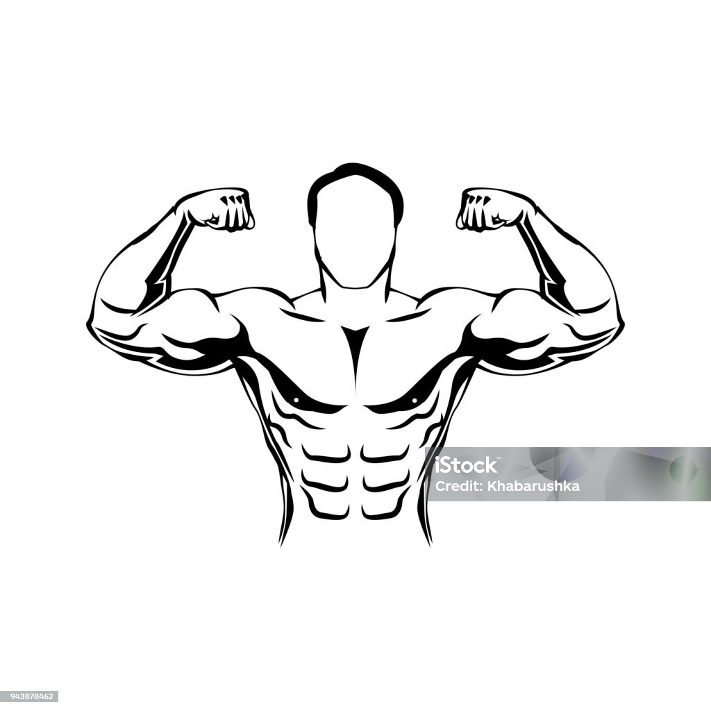 Bodybuilder. Muskeln. Athlet. Sportler. Fintness-Club-Logo. Vektor. - Lizenzfrei Anaerobes Training Vektorgrafik