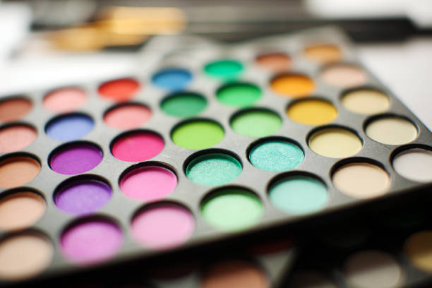 istock Colorful eye shadows palette. Make up background 943878850