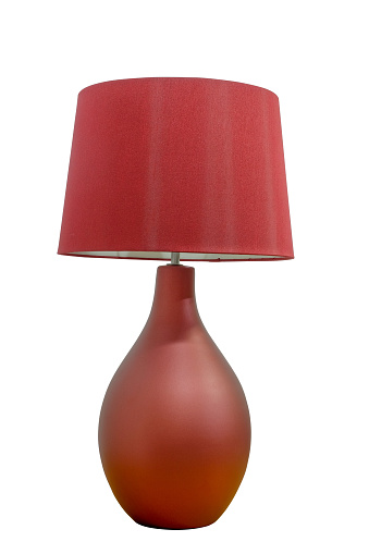 Red table lamp classic style for brightness, isolated on white background.