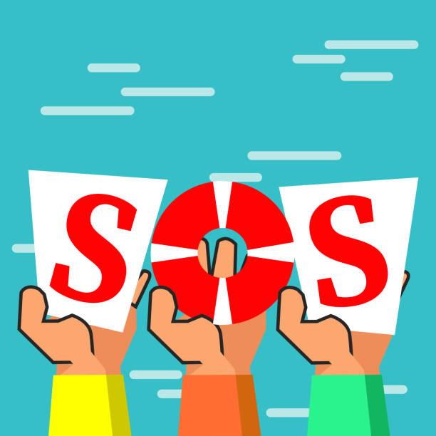 istock SOS word and hand in the sea cartoon vector illustration 943902884